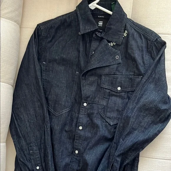 G-Star Dark Denim Slim Fit Very Rare Shirt Medium Like New - Picture 7 of 8